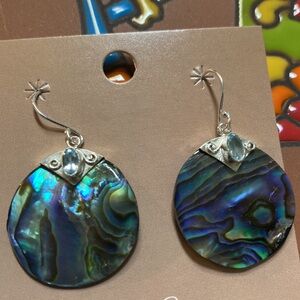 Abalone and Blue Topaz Sterling Silver Pierced Dangle Earrings
